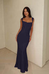 Pink Mermaid Prom Dress Sleeveless Square Neck Satin Formal Dress