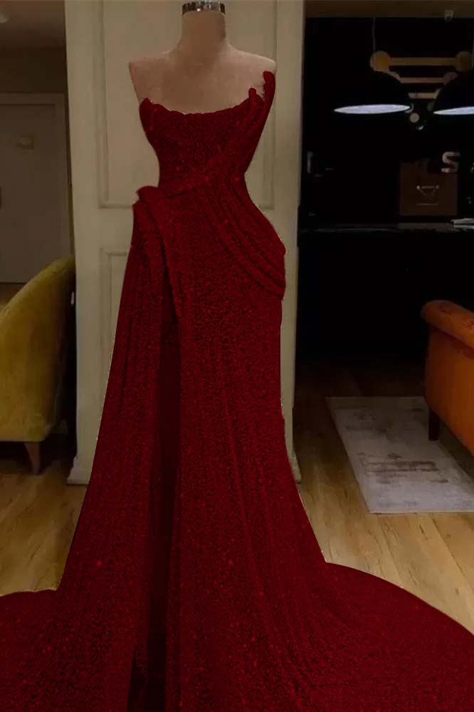 Pink Mermaid Prom Dress Sleeveless Strapless Formal Dress