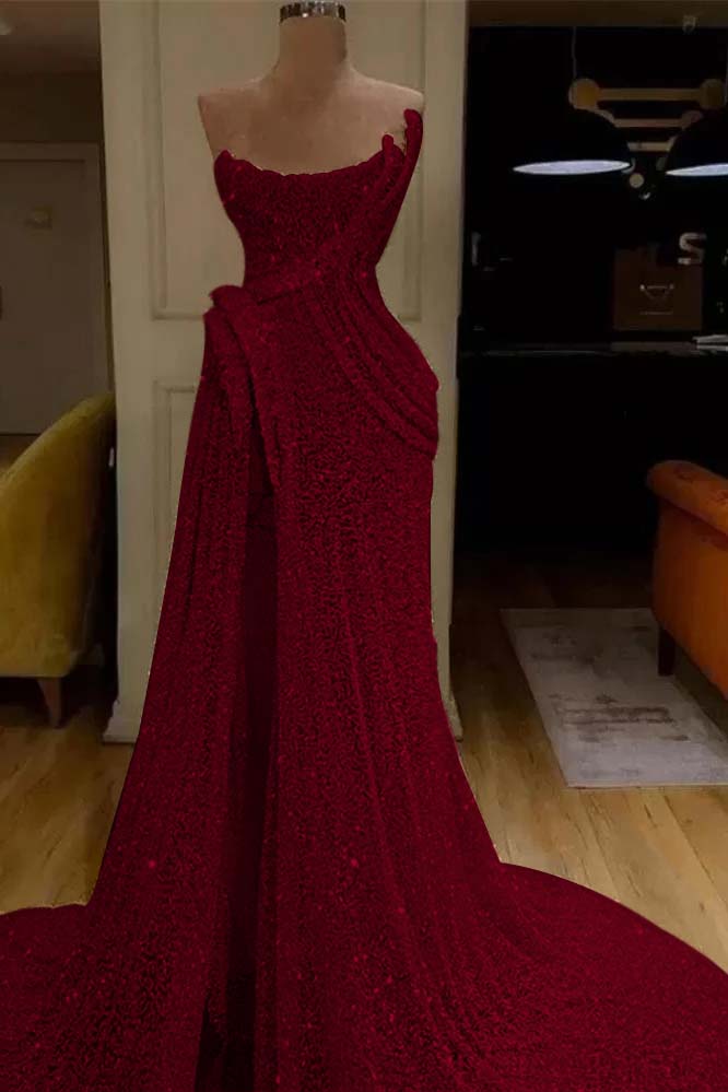 Pink Mermaid Prom Dress Sleeveless Strapless Formal Dress