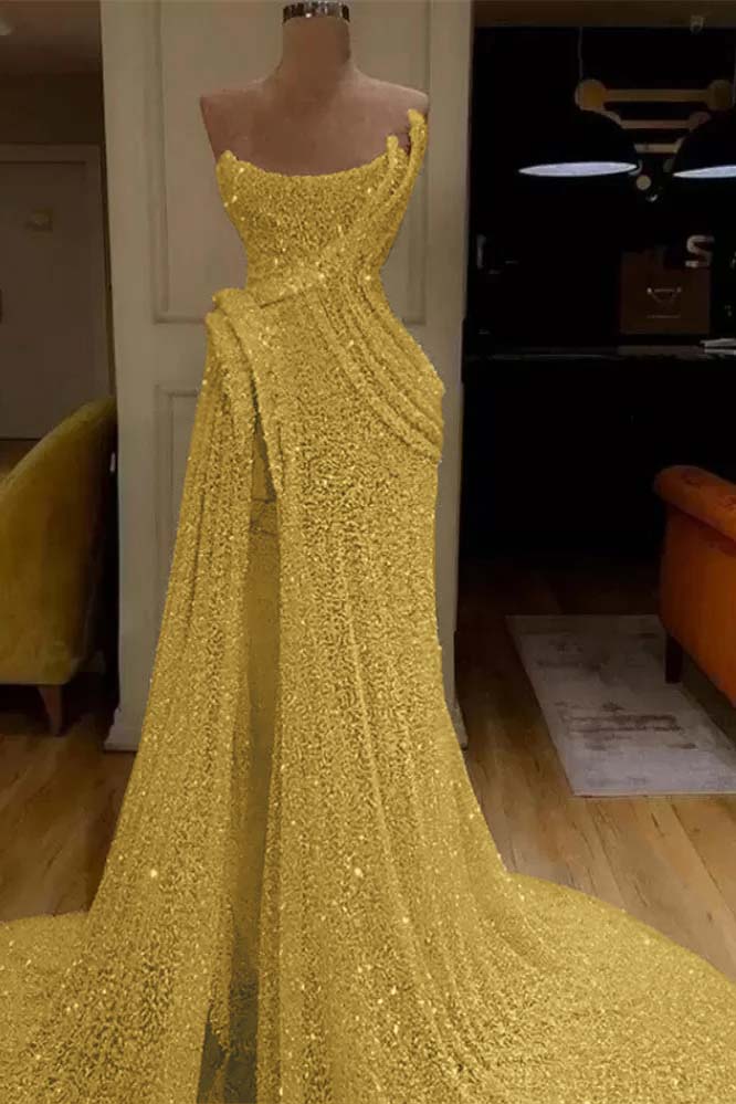 Pink Mermaid Prom Dress Sleeveless Strapless Formal Dress