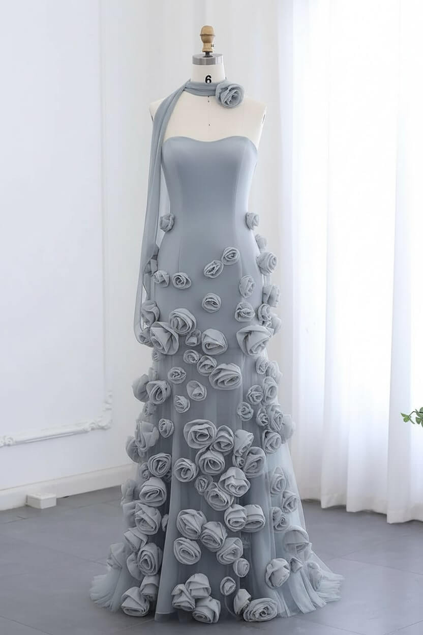 Pink Mermaid Prom Dress Sweetheart Formal Dress With 3D Flowers