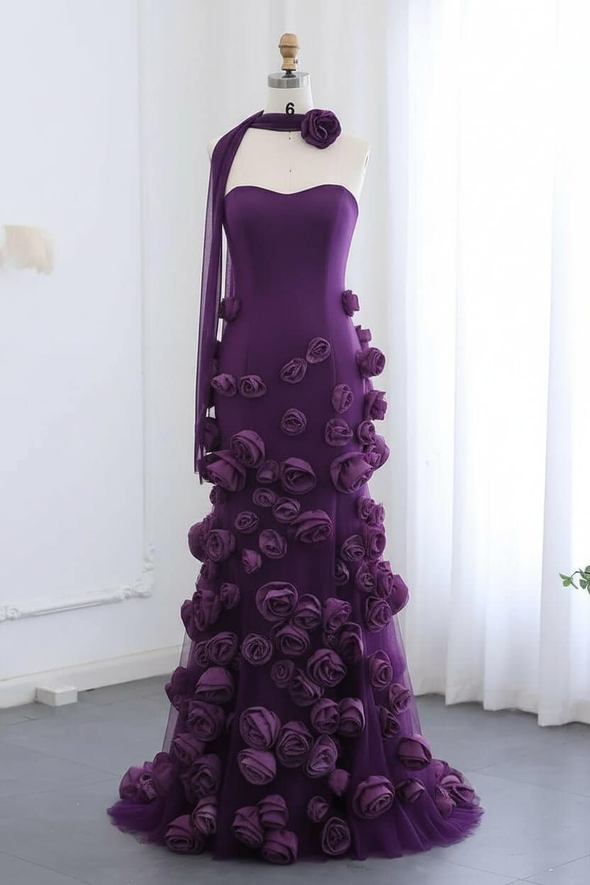 Pink Mermaid Prom Dress Sweetheart Formal Dress With 3D Flowers