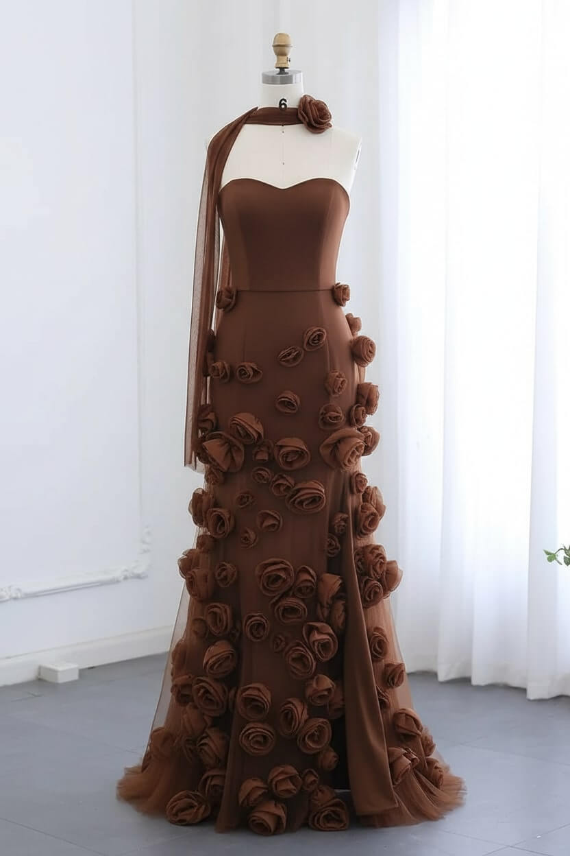 Pink Mermaid Prom Dress Sweetheart Formal Dress With 3D Flowers