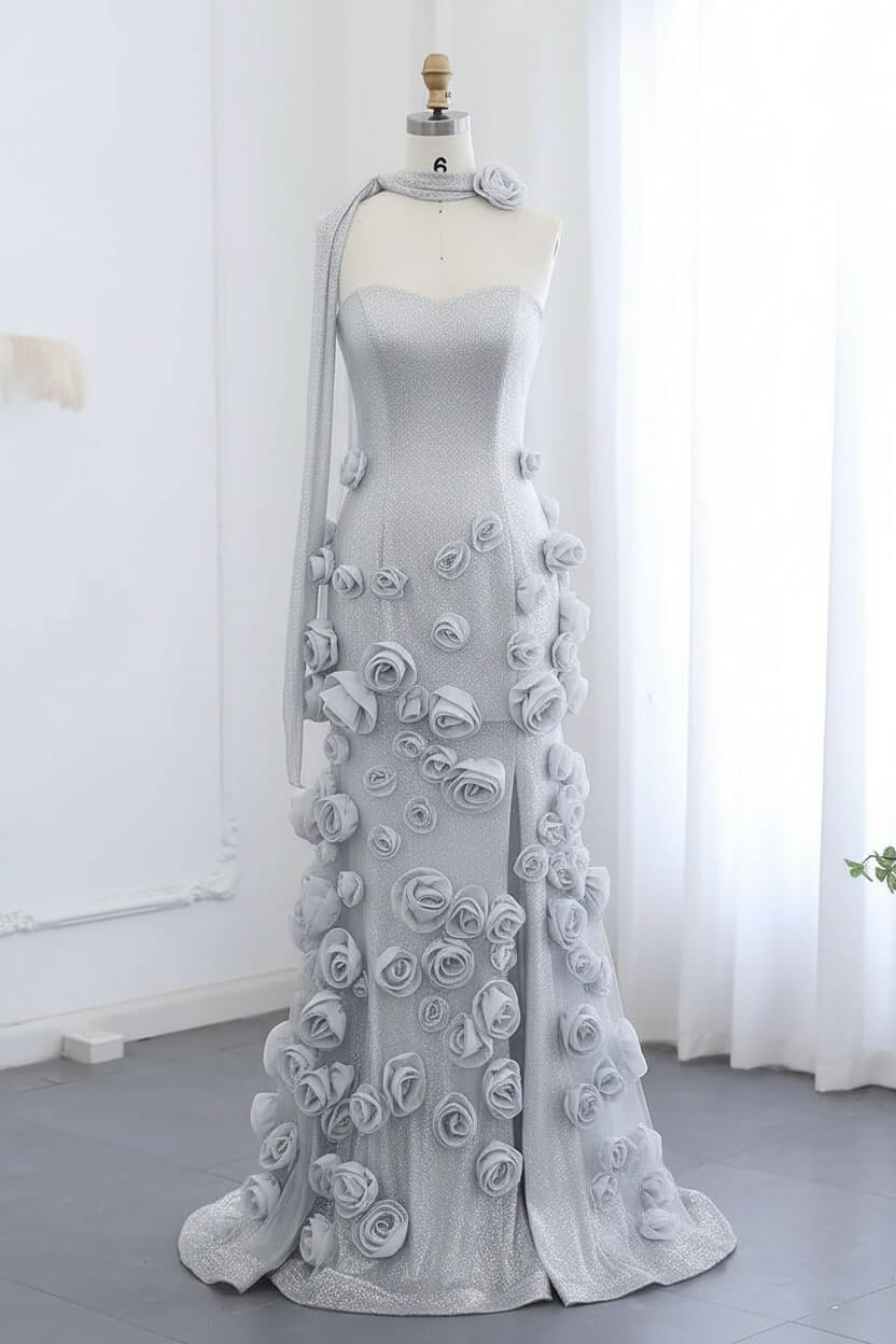 Pink Mermaid Prom Dress Sweetheart Formal Dress With 3D Flowers