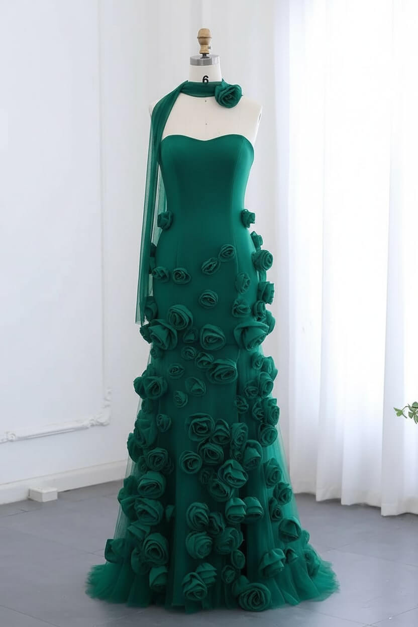 Pink Mermaid Prom Dress Sweetheart Formal Dress With 3D Flowers