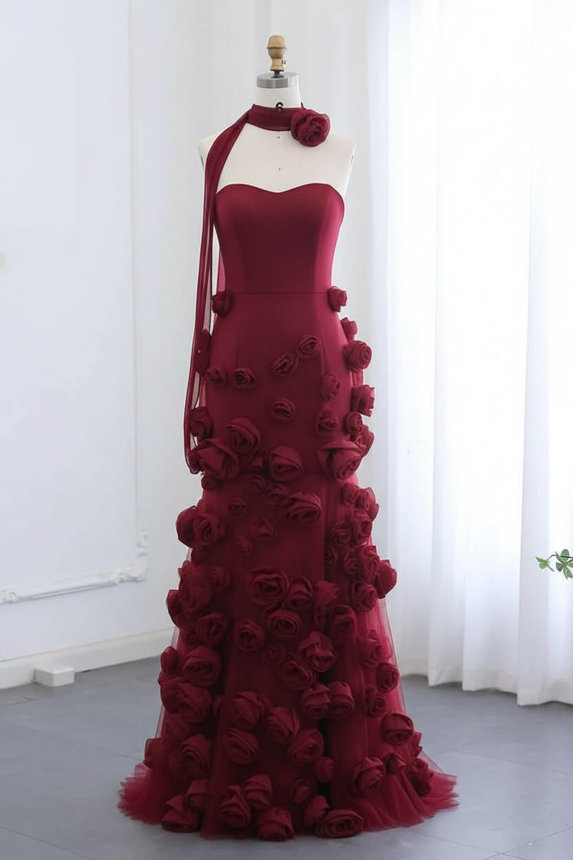 Pink Mermaid Prom Dress Sweetheart Formal Dress With 3D Flowers