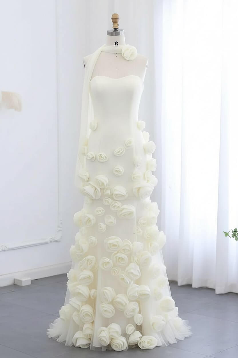 Pink Mermaid Prom Dress Sweetheart Formal Dress With 3D Flowers