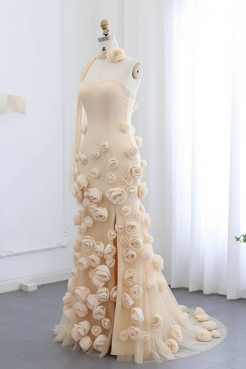 Pink Mermaid Prom Dress Sweetheart Formal Dress With 3D Flowers