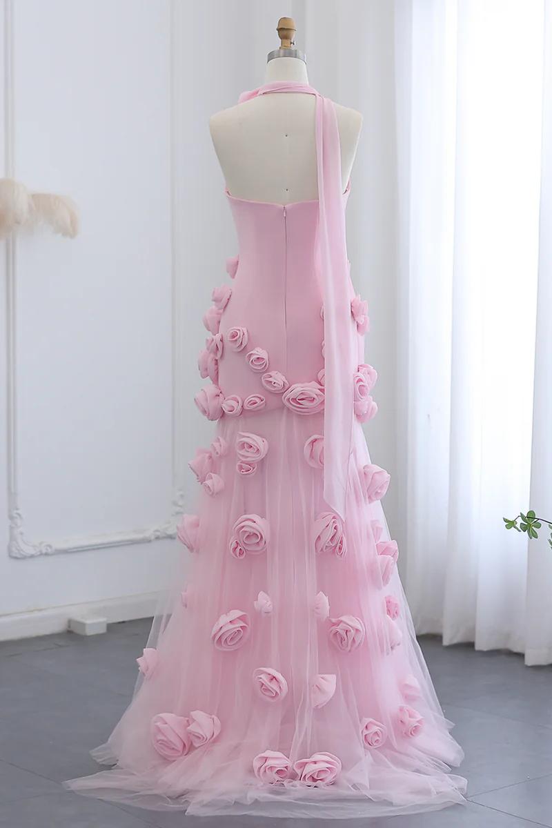 Pink Mermaid Prom Dress Sweetheart Formal Dress With 3D Flowers