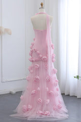 Pink Mermaid Prom Dress Sweetheart Formal Dress With 3D Flowers