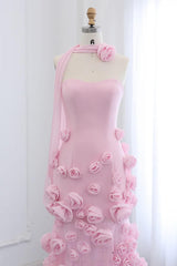 Pink Mermaid Prom Dress Sweetheart Formal Dress With 3D Flowers