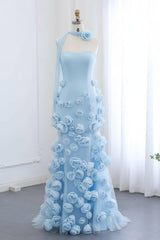 Pink Mermaid Prom Dress Sweetheart Formal Dress With 3D Flowers