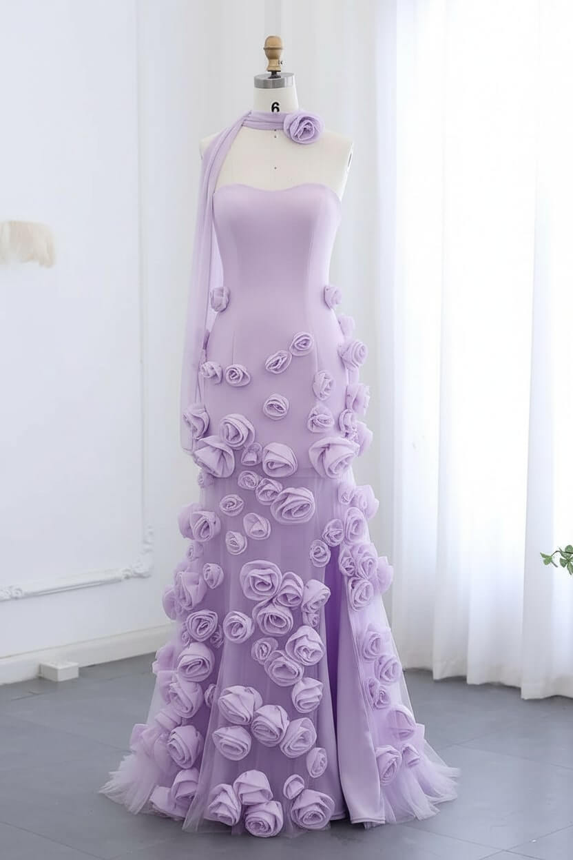 Pink Mermaid Prom Dress Sweetheart Formal Dress With 3D Flowers
