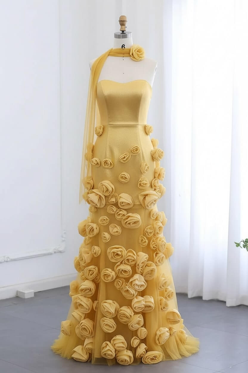 Pink Mermaid Prom Dress Sweetheart Formal Dress With 3D Flowers