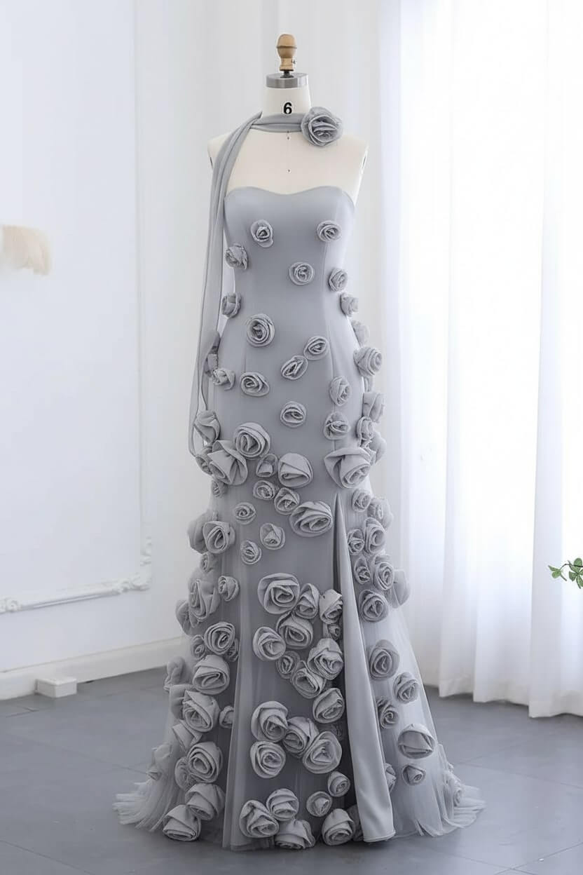 Pink Mermaid Prom Dress Sweetheart Formal Dress With 3D Flowers