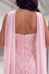 Pink Neck Scarf Lace Tight Strapless Short Homecoming Dress