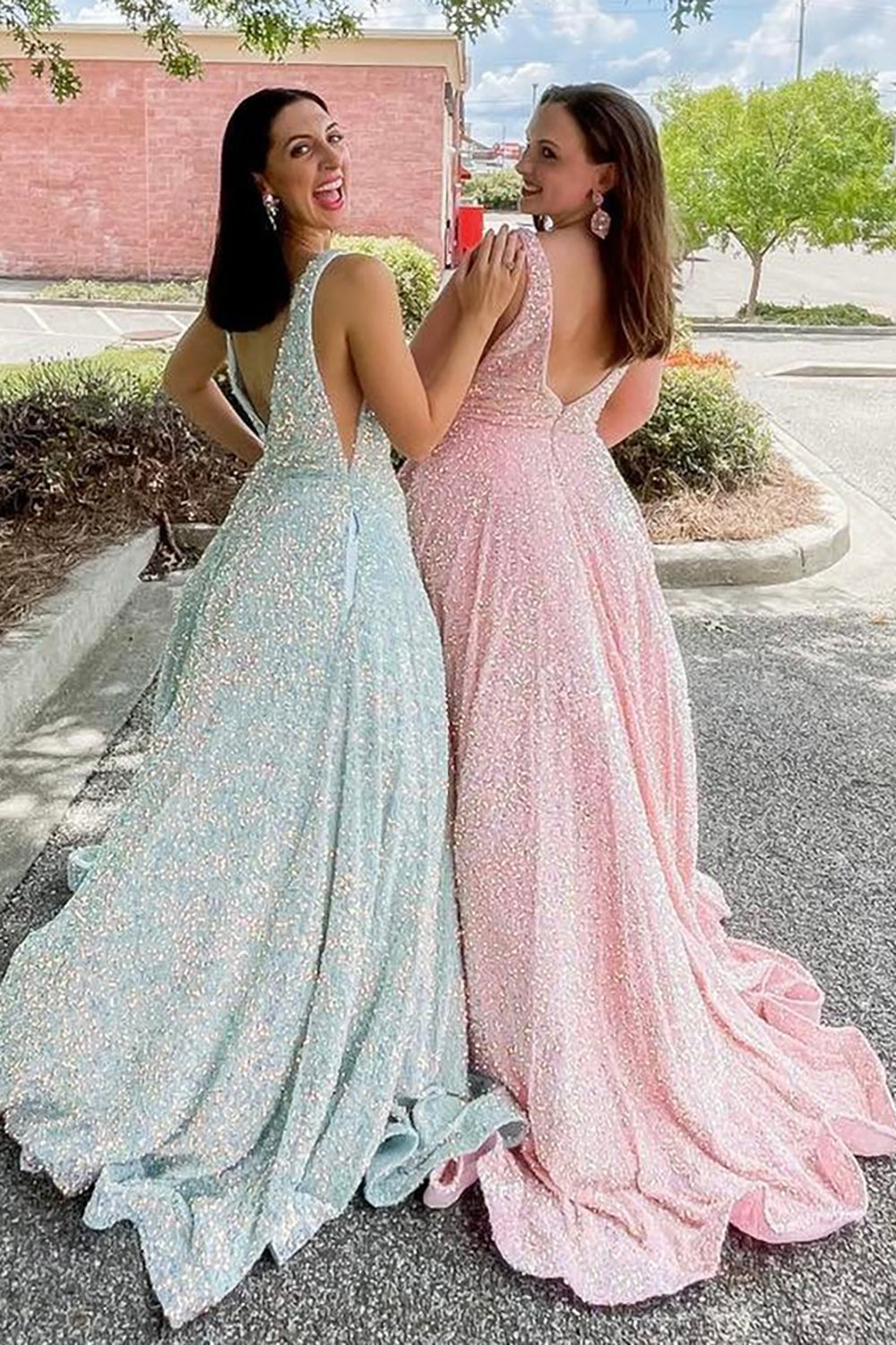Pink Prom Dress A-Line V-Neck Long Formal Dress