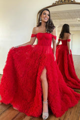 Pink Prom Dress Corset Off the Shoulder Long Evening Dress with Ruffles
