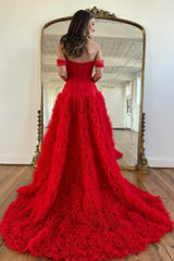 Pink Prom Dress Corset Off the Shoulder Long Evening Dress with Ruffles