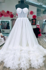 Pink Prom Dress Corset Sweetheart Long Evening Dress with Ruffles