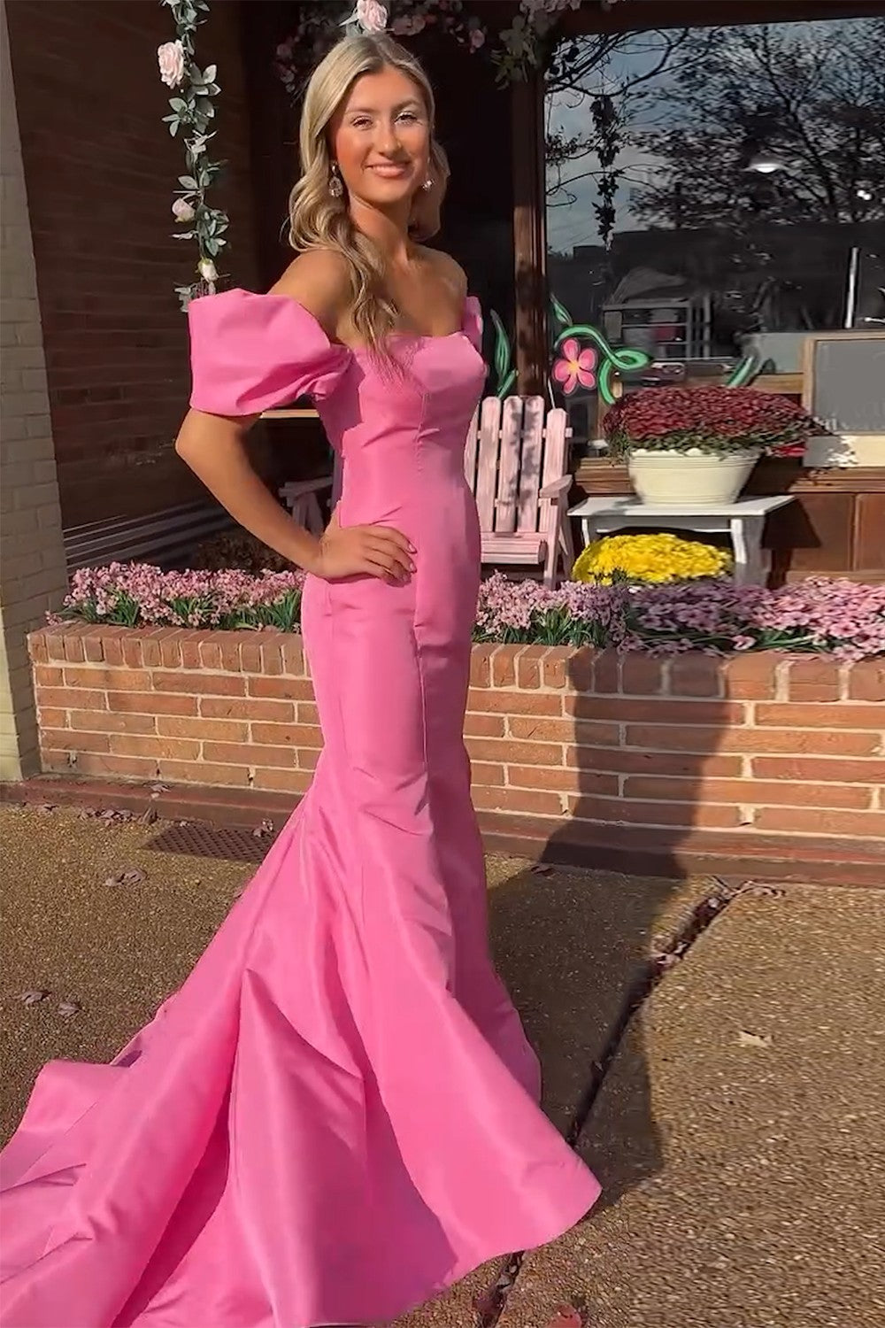 Pink Prom Dress Mermaid Off The Shoulder Long Formal Dress