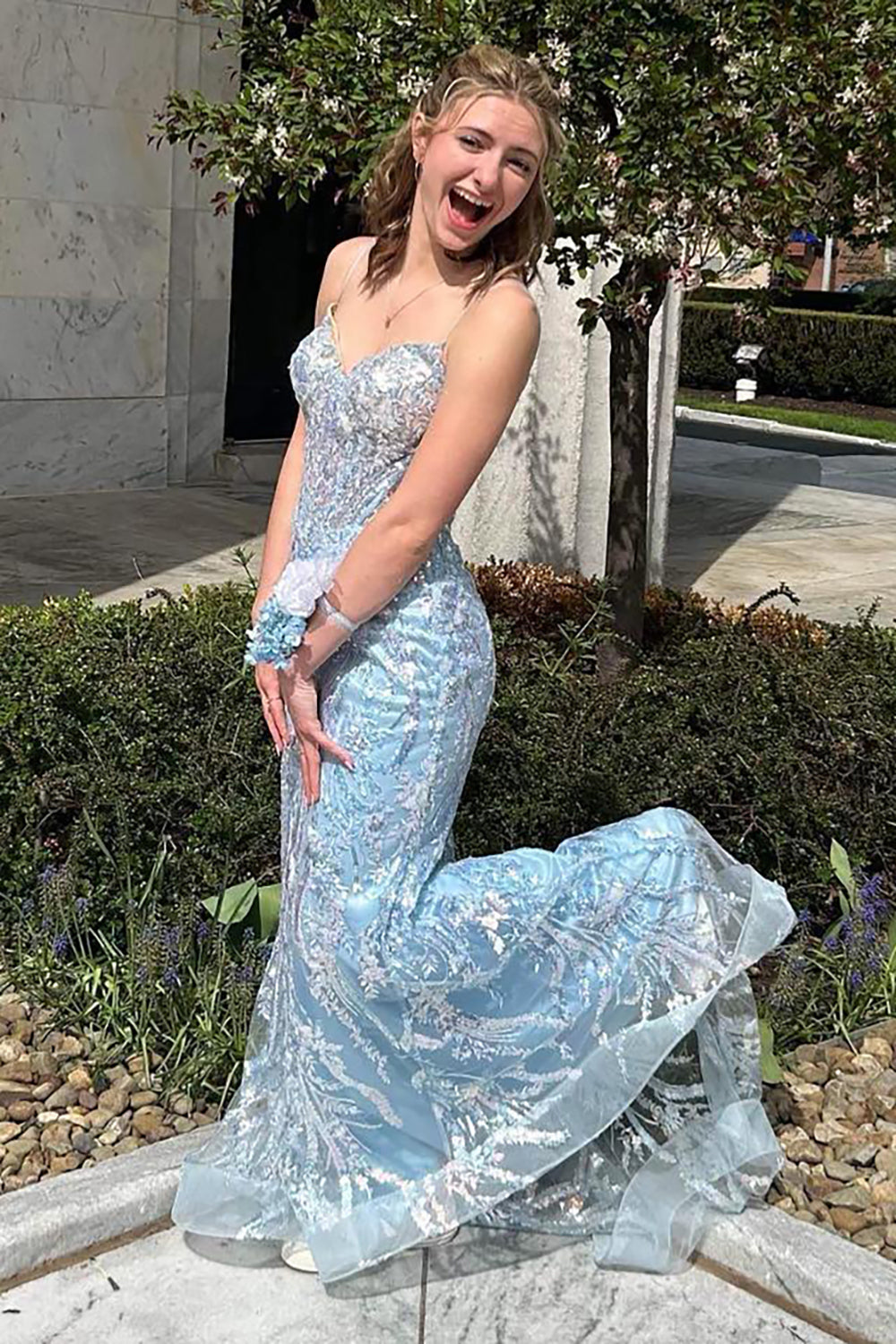 Pink Prom Dress Spaghetti Straps Corset Mermaid Tulle Formal Dress