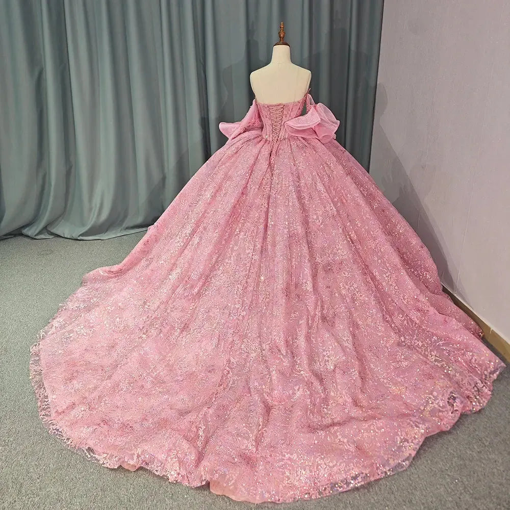 Pink Quinceanera Dress 3D Flowers Appliques Beading Sequins Sweetheart Ball Gowns Sweet 16 Party Dress