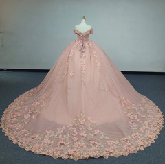 Pink Quinceanera Dress Butterfly Flowers Ball Gown Sweet 16 Dress