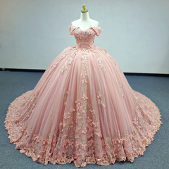 Pink Quinceanera Dress Butterfly Flowers Ball Gown Sweet 16 Dress