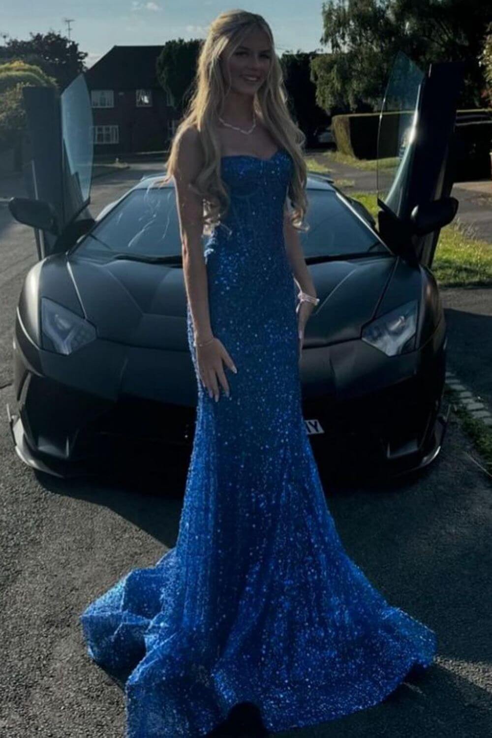 Pink Spaghetti Straps Mermaid Prom Dress Sleeveless Sequined Formal Dress