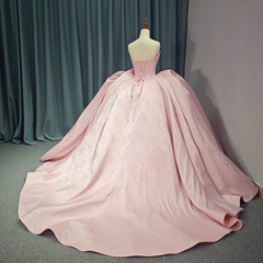 Pink Strapless Satin Quinceanera Dress Corset Ball Gown Birthday Party Sweet 16 Dress