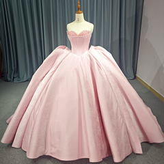 Pink Strapless Satin Quinceanera Dress Corset Ball Gown Birthday Party Sweet 16 Dress