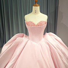 Pink Strapless Satin Quinceanera Dress Corset Ball Gown Birthday Party Sweet 16 Dress