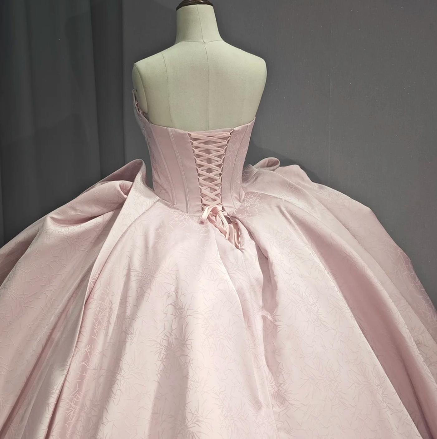 Pink Strapless Satin Quinceanera Dress Corset Ball Gown Birthday Party Sweet 16 Dress