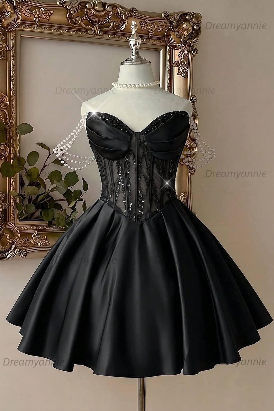 Pink Sweetheart Corset A-Line Homecoming Dress with Pearl Straps
