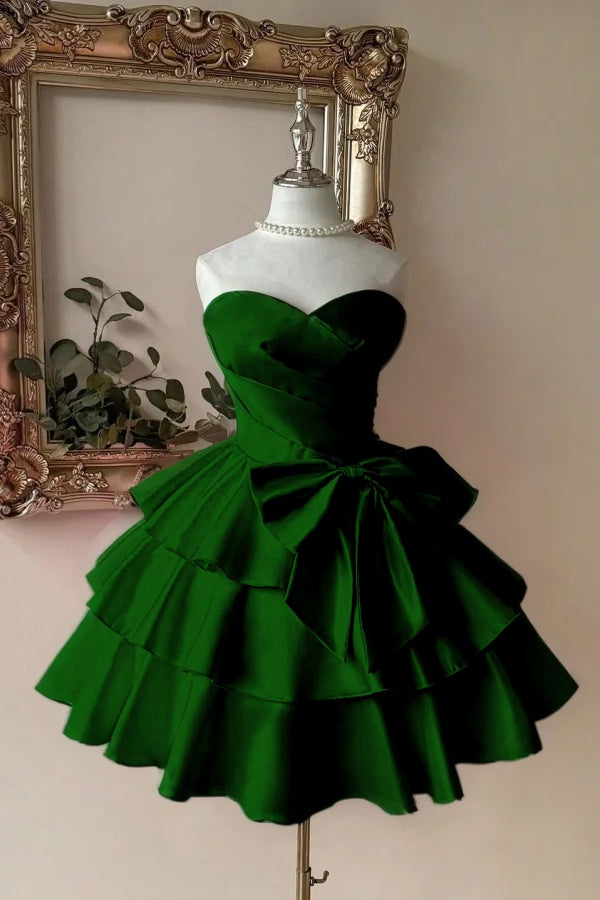 Pink Tiered Homecoming Dress Sleeveless Sweetheart Satin Cocktail Dress