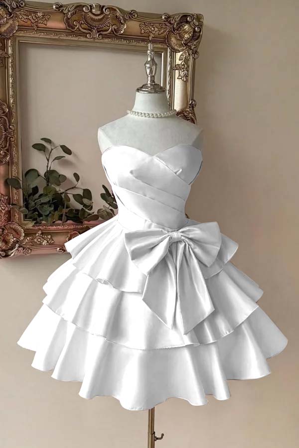 Pink Tiered Homecoming Dress Sleeveless Sweetheart Satin Cocktail Dress