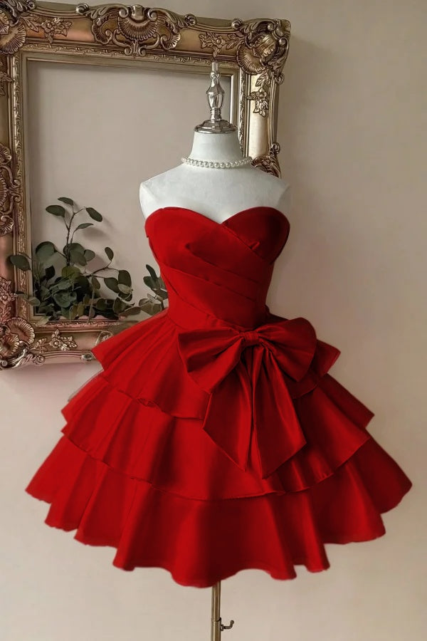 Pink Tiered Homecoming Dress Sleeveless Sweetheart Satin Cocktail Dress