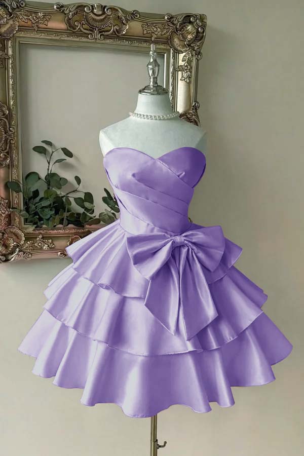 Pink Tiered Homecoming Dress Sleeveless Sweetheart Satin Cocktail Dress