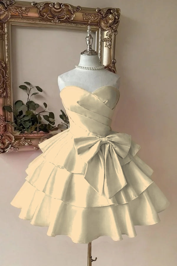 Pink Tiered Homecoming Dress Sleeveless Sweetheart Satin Cocktail Dress