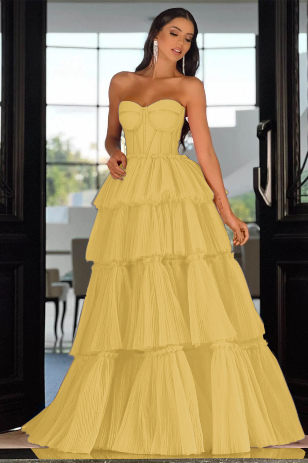 Pink Tiered Prom Dress Sleeveless Sweetheart Formal Dress