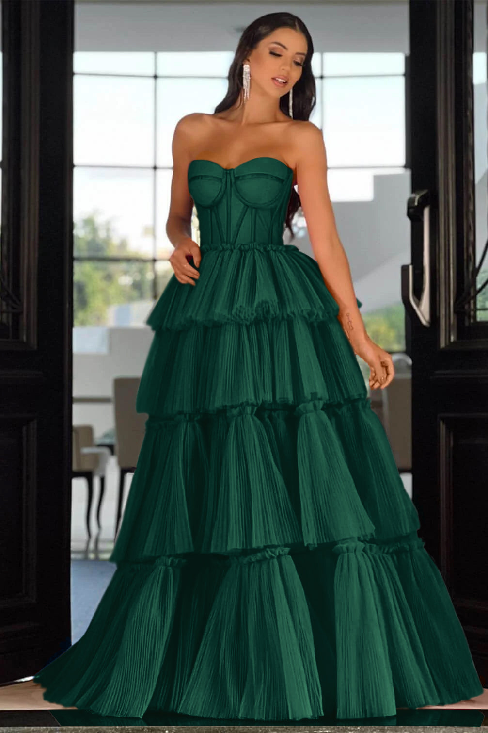 Pink Tiered Prom Dress Sleeveless Sweetheart Formal Dress