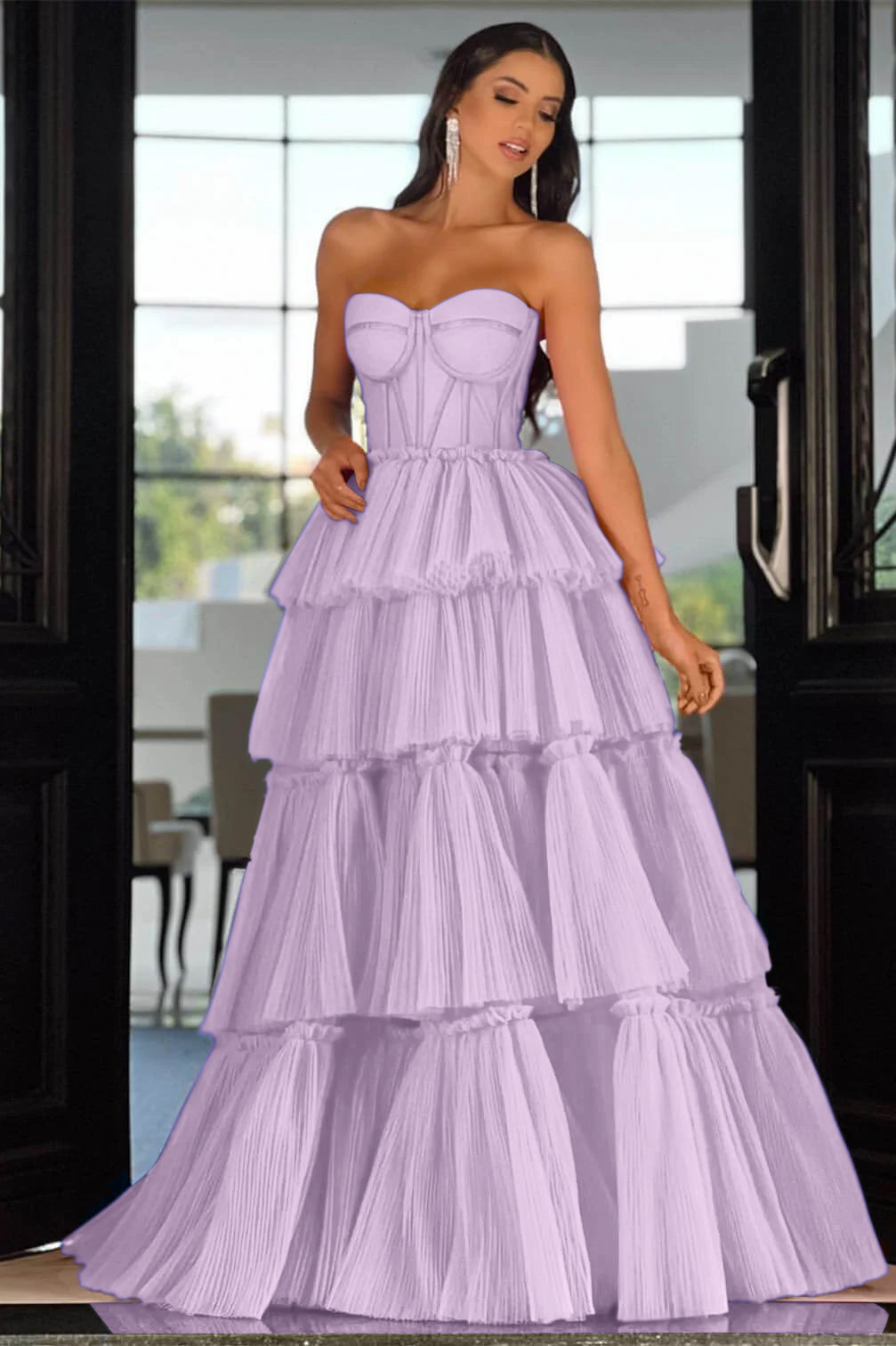 Pink Tiered Prom Dress Sleeveless Sweetheart Formal Dress