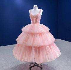 Pink Prom Dress Tiered Quinceanera Dress Party Evening Dress
