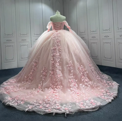 Pink Tulle Off The Shoulder Quinceanera Dress Ball Gown Sweet 16 Dress