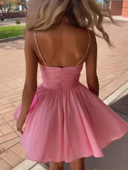 A-Line Spaghetti Straps lllusion Empire Satin Homecoming Dress