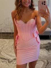 Strapless Corset Sheath Homecoming Dress with Bow
