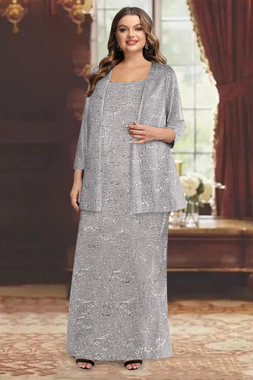 Plus Size Ankle Length Chiffon Mother of the Bride Dresses with Sequins and Jacket