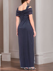 Plus Size Cold Shoulder Ankle Length Mother of the Bride Sheath Dress with Ruffles