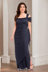 Plus Size Cold Shoulder Ankle Length Mother of the Bride Sheath Dress with Ruffles